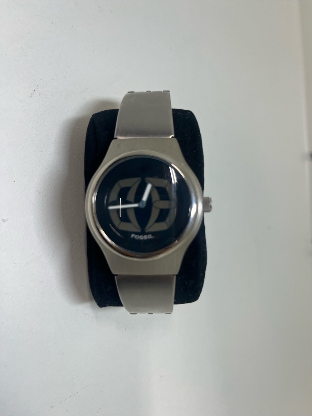 Fossil Silver Stainless Steel Watch with Black Dial